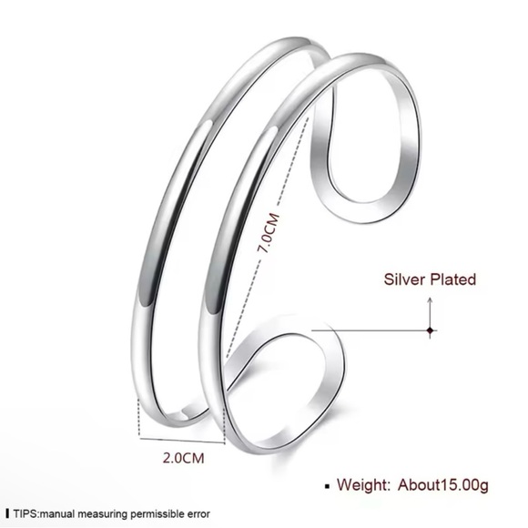 Silver Double Circle Line Bangle Bracelet For Woman Cuff bracelet - Picture 6 of 9